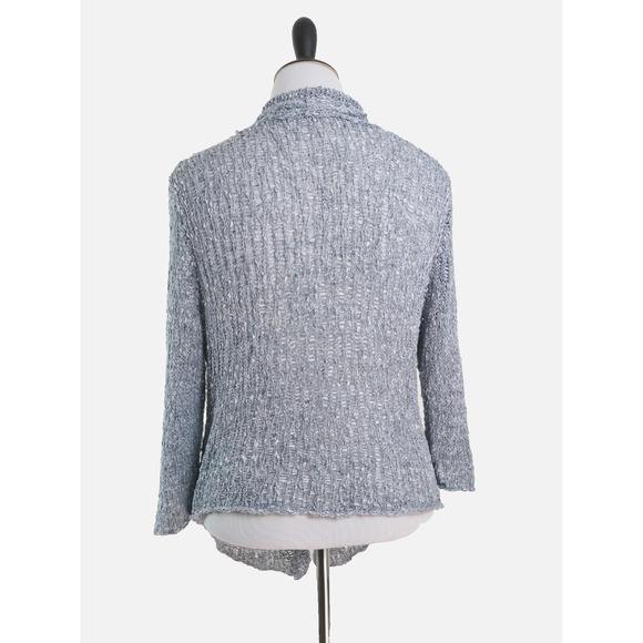 Eileen Fisher Size L Cotton Knobby Knit Draped Cardigan Gray - Picture 4 of 10